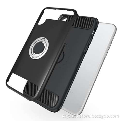 Drop proof carbon fiber textures decorative hybrid case with 360 degree rotatable finger ring